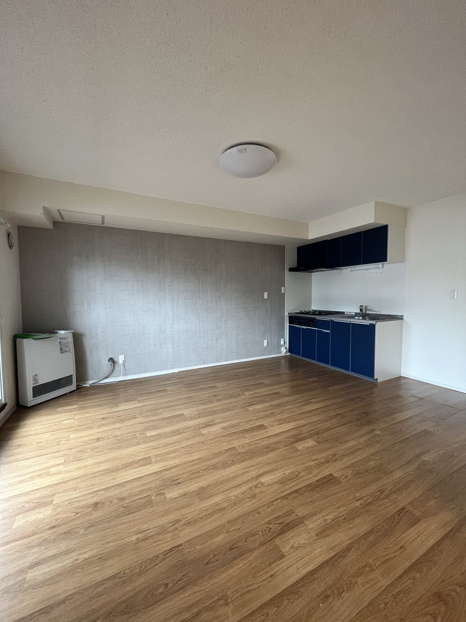 改修前。グレークロスとネイビーキッチンが衝突した状態の空室